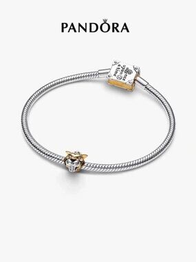 Pandora Two-Tone Panther Head Snake Chain Bracelet in Silver and Gold Accent